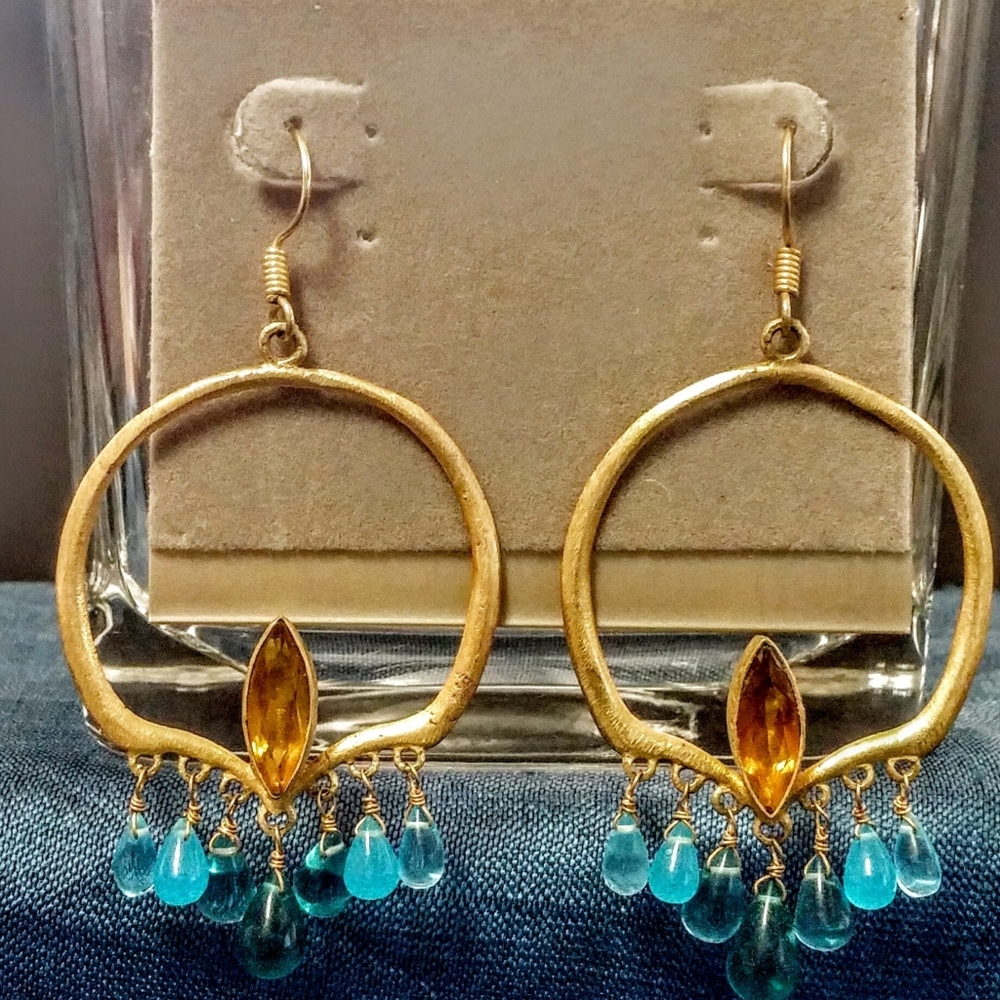 Boho Festival Gold Topaz And Amber Hoop Earrings